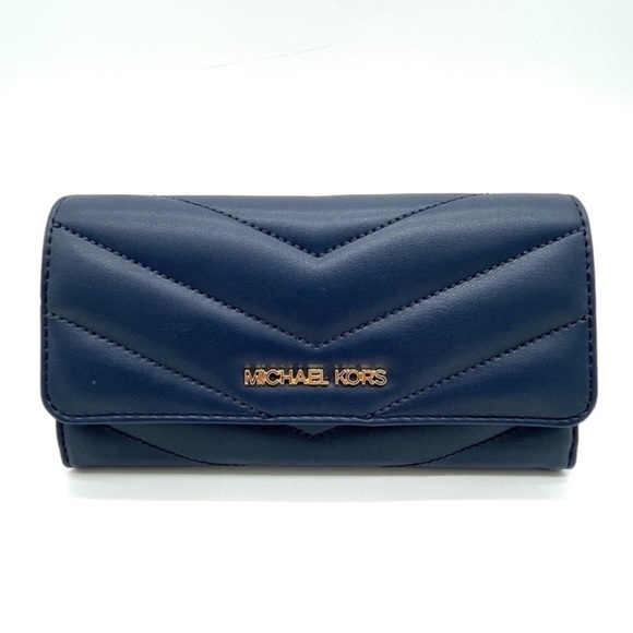 Michael Kors Large Trifold Wallet Navy Blue - Picture 2 of 9